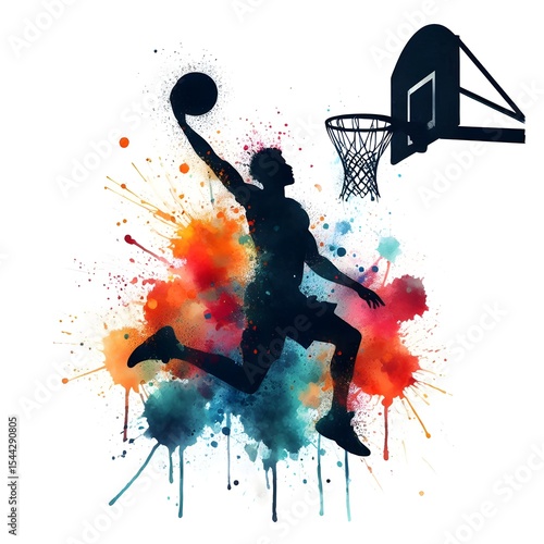 Vibrant Slam Dunk – Basketball Art with Splash Colors