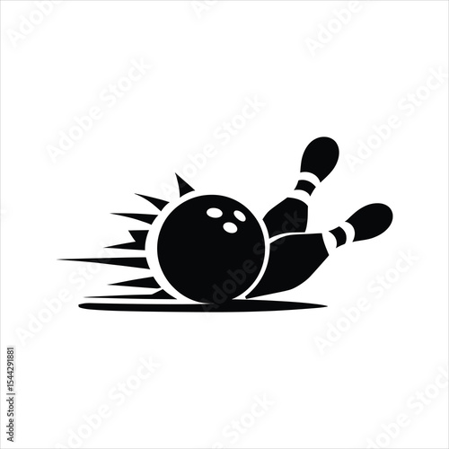 Bowling Pins and Ball Silhouette Icon - Vector Illustration