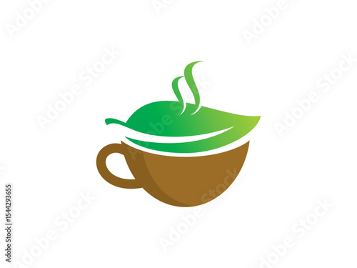 Natural Herbal Tea and Coffee Leaf Cup Logo Template