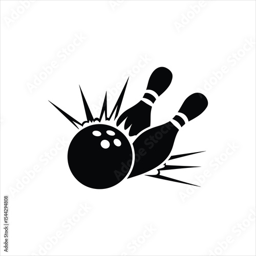 Bowling Pins and Ball Silhouette Icon - Vector Illustration