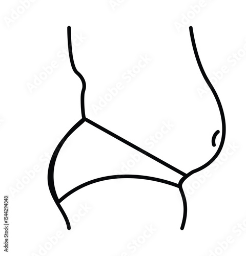 distended stomach.Black line Abdominal bloating icon