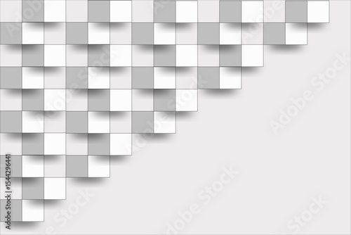 Gray and white squares form a descending pyramid pattern with soft shadows, creating a subtle 3D effect. Suitable for illustrating math, geometry, or organizational concepts.