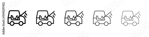 Broken car with open hood icon black and white vector sign