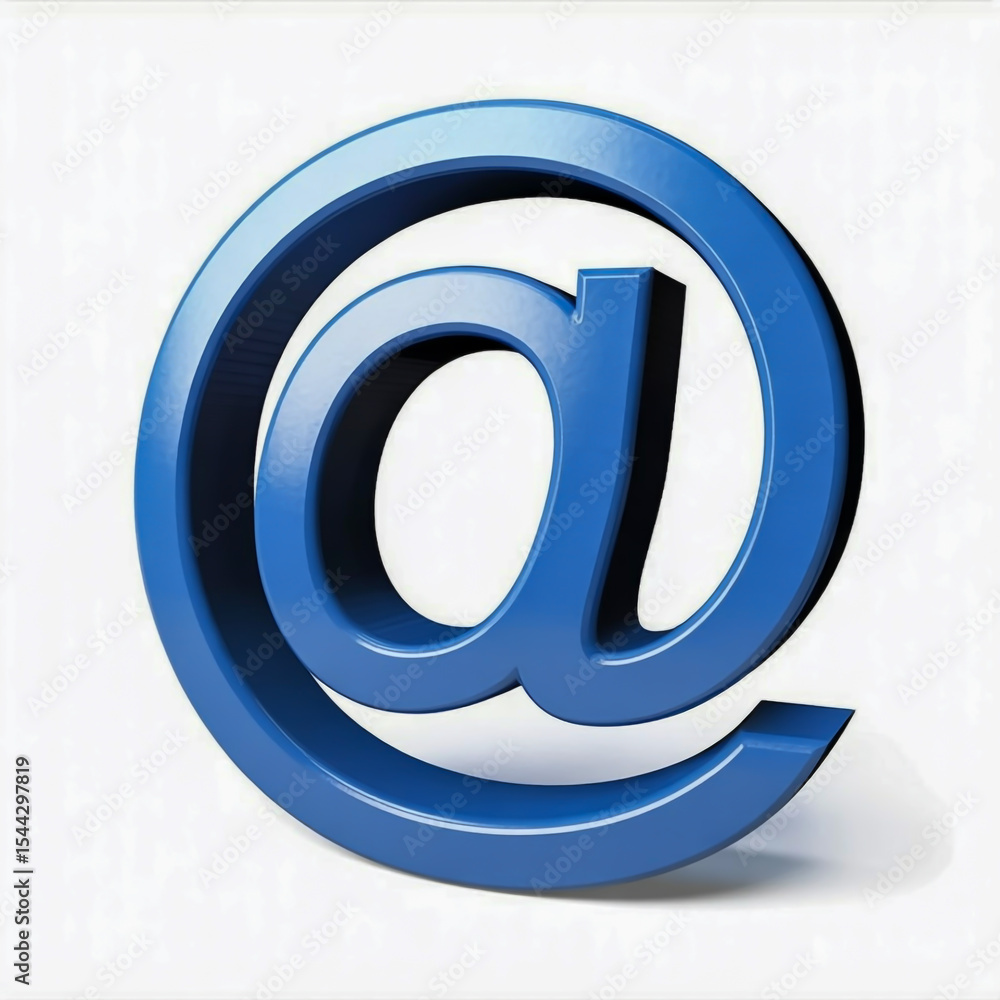 blue at symbol (@) against a pure white background blue at symbol (@) against a pure white background