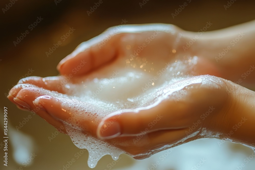 Fototapeta premium Body skin care routine: Close-up of a young woman applying moisturizing lotion to her hand for soft, nourished skin., Generative AI
