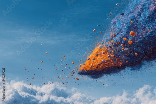 Melting Digital Elements in a Surreal Sky Vault of Colorful Particles