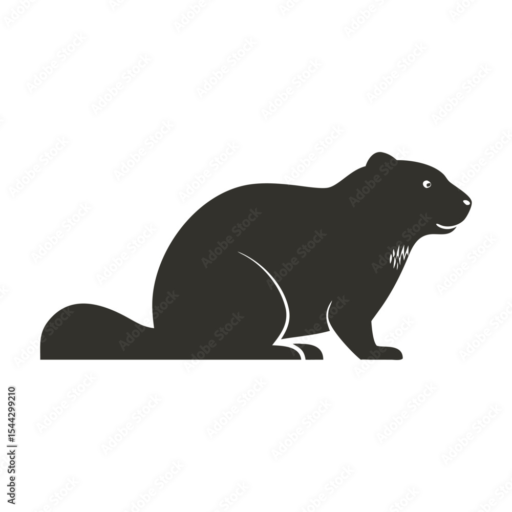 Fototapeta premium Minimalist Black Beaver Silhouette – Stylized Forest Rodent Icon with Negative Space on Cream Background