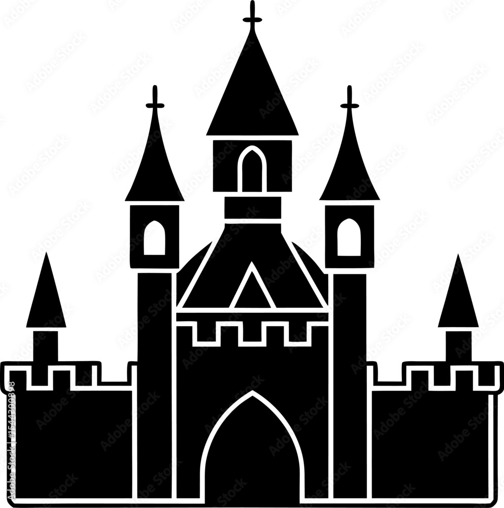 Fototapeta premium Silhouette Vector of Fantasy Castle with Towers and Walls