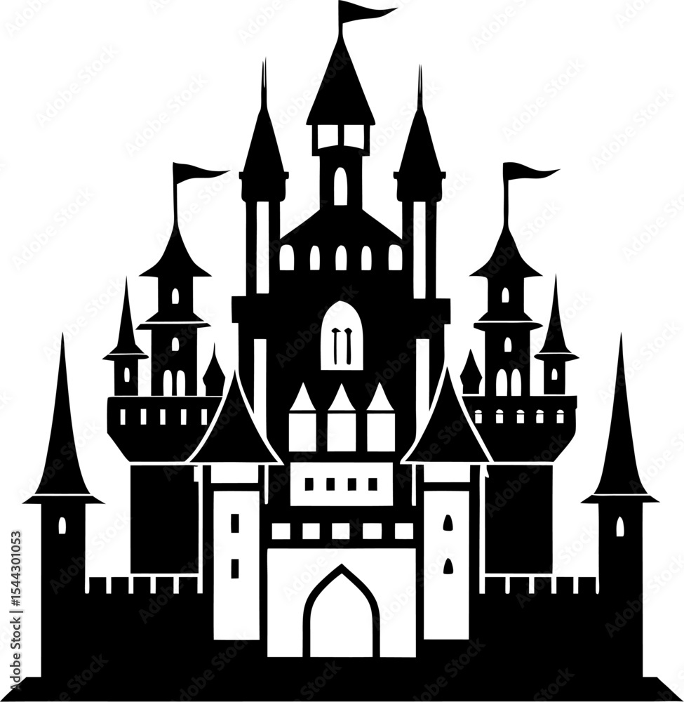 Fototapeta premium Fantasy Castle Silhouette Vector with Majestic Towers