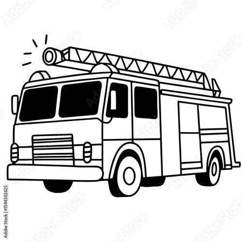 A detailed illustration depicts a classic fire truck with a prominent ladder, ready for action, embodying courage and service. generative AI