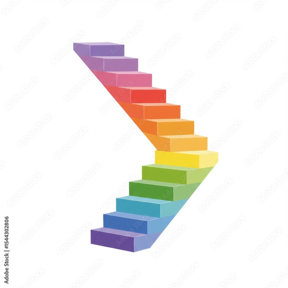 Obraz premium Colorful Rainbow Stairs Ascending on White Background