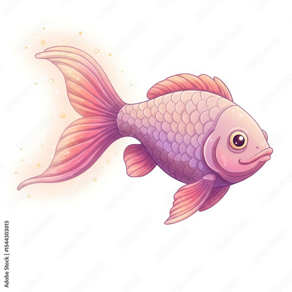 Fototapeta premium Pink Goldfish Illustration with Orange Tail and Sparkles