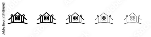 Couple dreaming home icon black and white vector sign