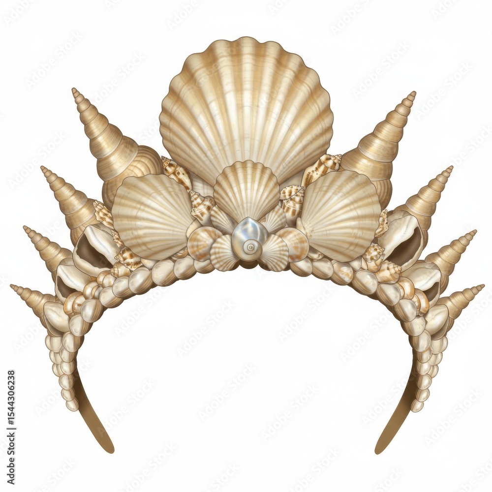 Obraz premium Seashell Crown Headband: Beige and Gold Coastal Headwear