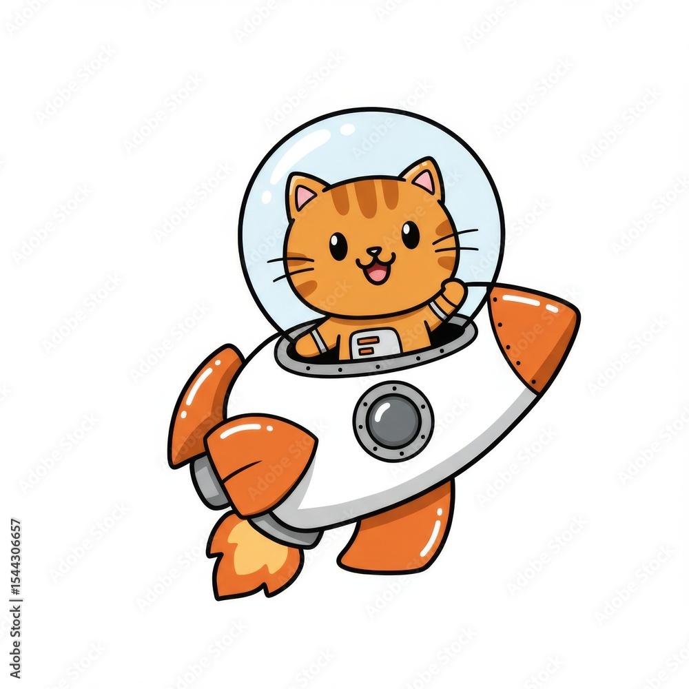 Obraz premium Cute Orange Cat Astronaut in Rocket Ship