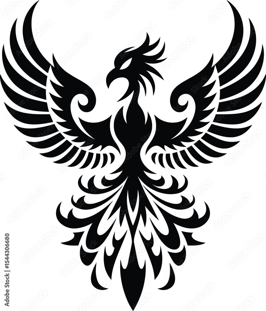 Obraz premium Phoenix Bird – Tribal Style Black and White vector illustration eps