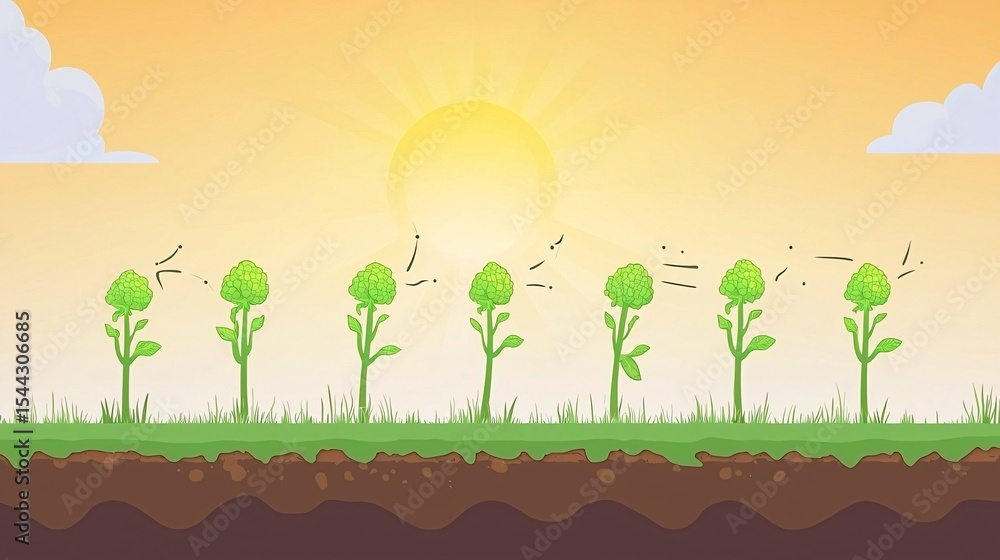 Obraz premium sequence illustration showing the brassica bean plant’s daily movement and growth from sunrise to sunset [Brassica beans]:[amazing plant] time lapse brassica bean plant movement sun tracking 