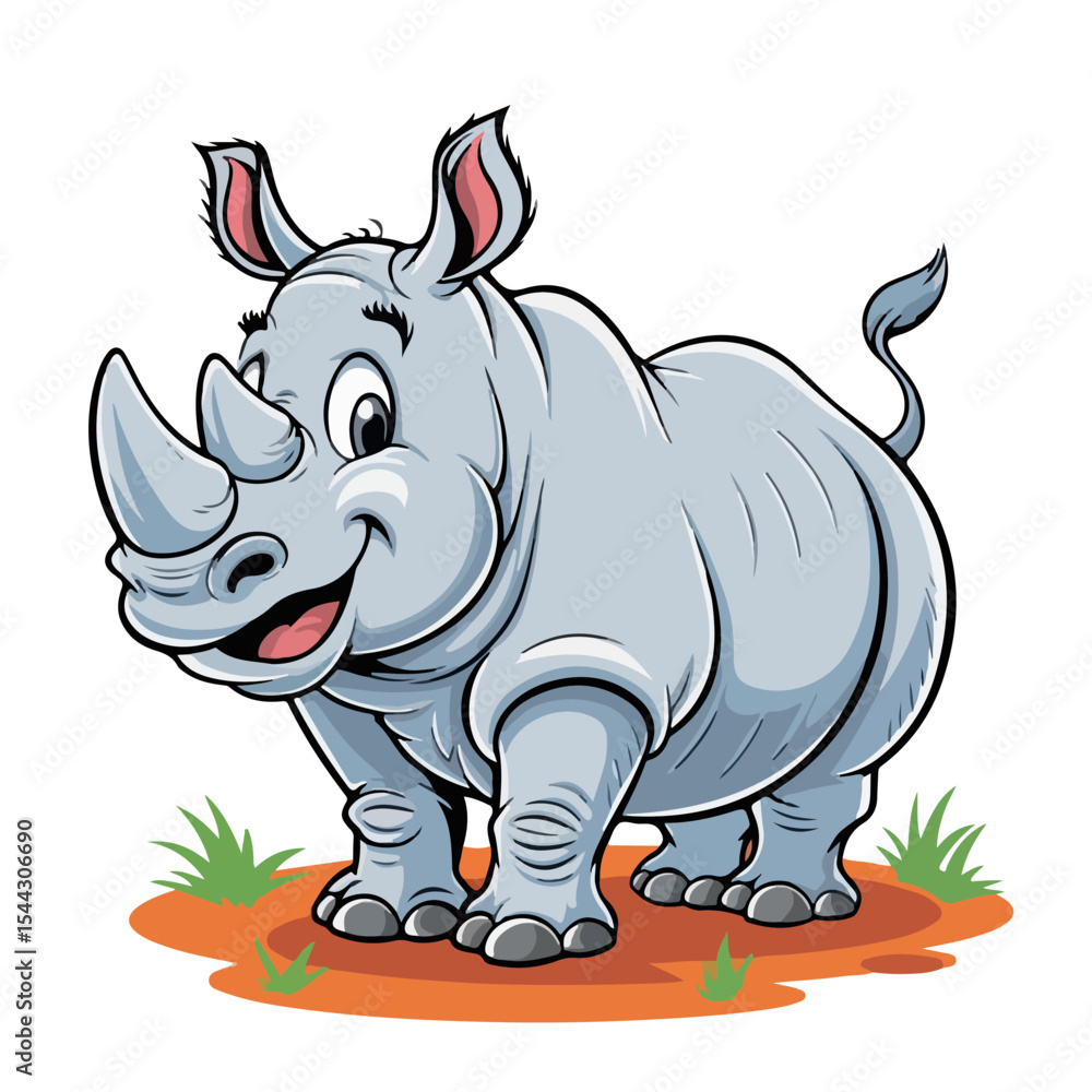 Fototapeta premium Hand-drawn cartoon rhinos vector illustration