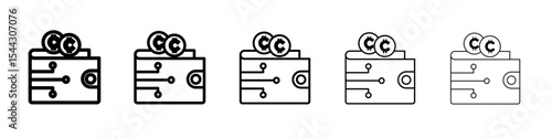 Cryptocurrency wallet icon black and white vector sign