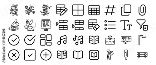 Black Line Icon Collection Science Technology Music Editing Symbols