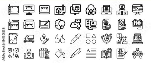 Black Line Icons Collection of Design Web Development and Creativity Tools