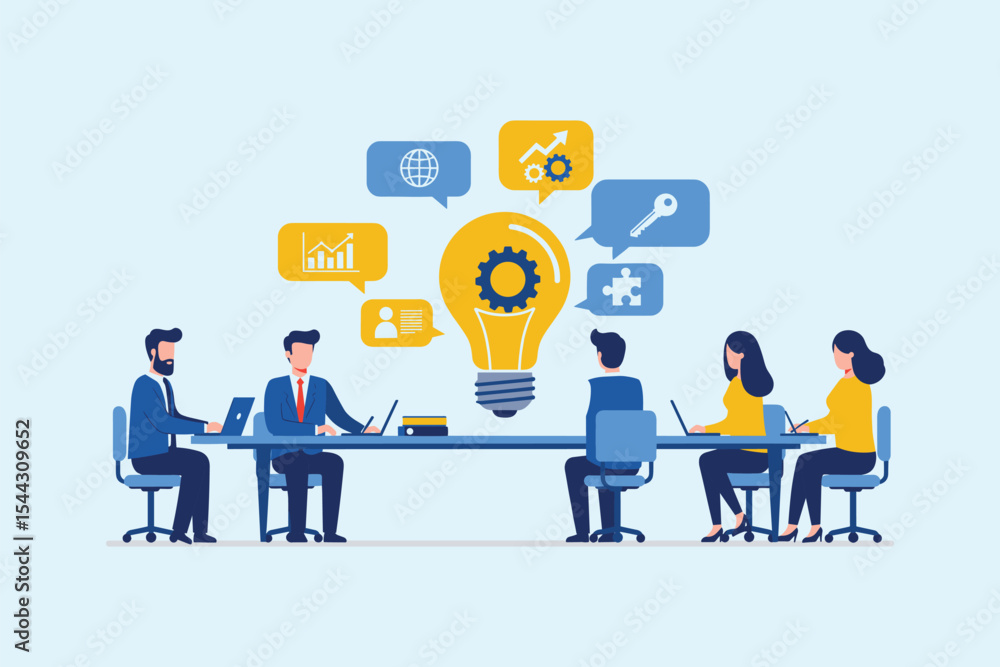 Collaborative Business Team Brainstorming Innovative Ideas and Strategies for Workplace Productivity, Enhancing Success Through Effective Problem-Solvingflat vector illustration Collaborative Business Team Brainstorming Innovative Ideas and Strategies for Workplace Productivity, Enhancing Success Through Effective Problem-Solvingflat vector illustration