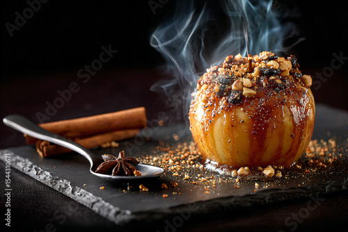 a spoon is sitting on a plate with a pastry