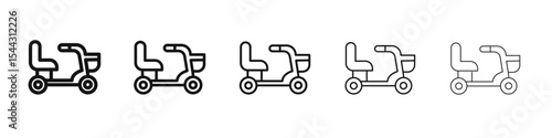 Electric wheelchair scooter icon black and white vector sign
