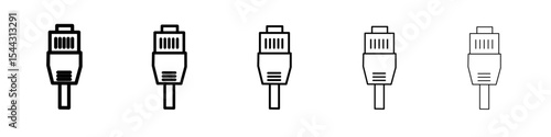 ethernet cable plug icon black and white vector sign
