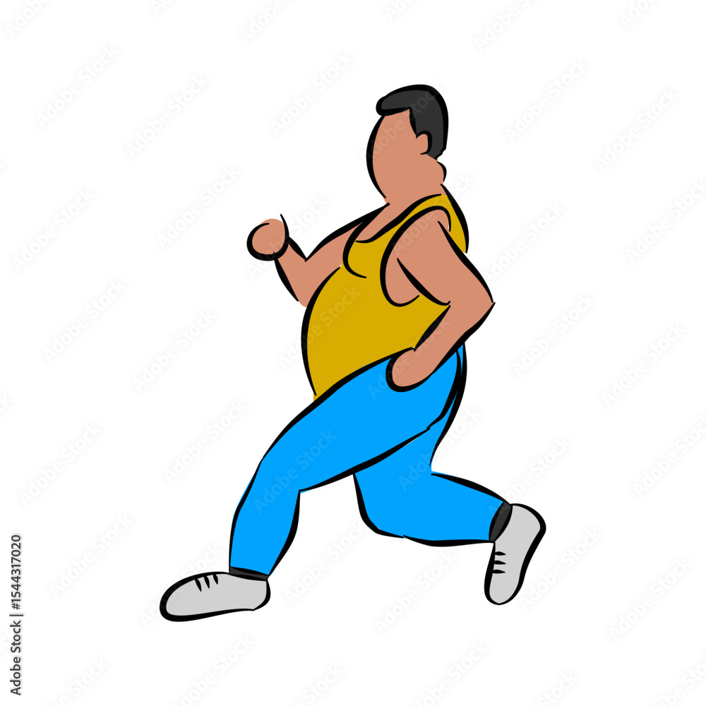 stylized illustration of an overweight man running or jogging. stylized illustration of an overweight man running or jogging.