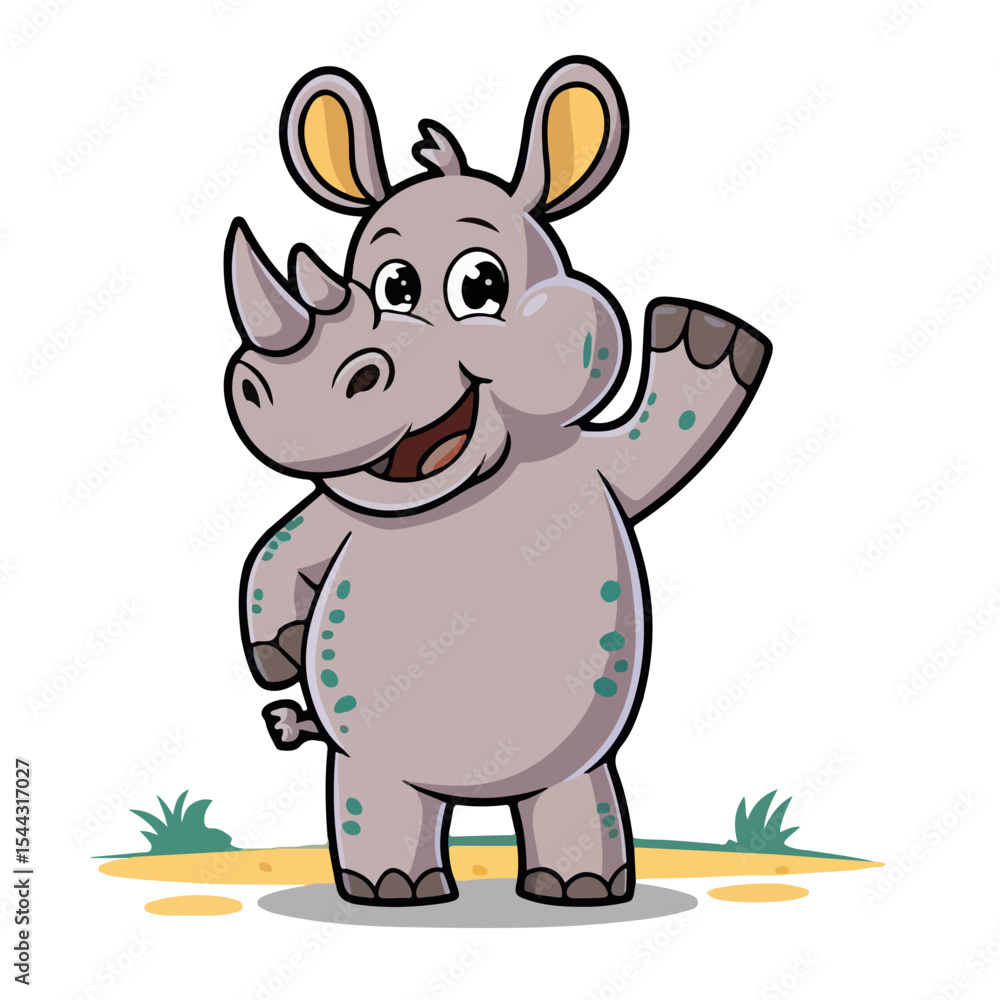 Fototapeta premium Hand drawn cartoon rhinos vector illustration