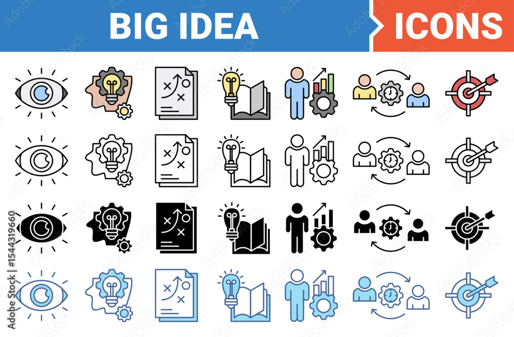 Fototapeta premium Big idea banner icon set with multiple style collection.