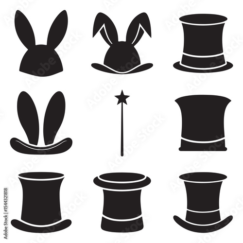  Fantasy Sorcerer Hat with Glowing Sparkles – Elegant Black Magic Hat Vector Illustration for Storytelling and Commercial Design . Thank You . 
