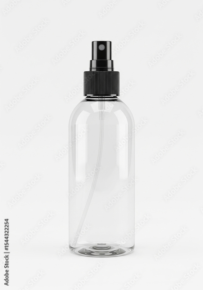 Blank Clear Spray Bottle Mockup with Black Cap Blank Clear Spray Bottle Mockup with Black Cap