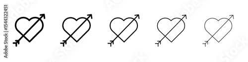 heart and arrow Amour icon black and white vector sign