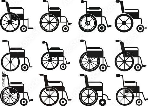 Side view wheelchair Vector Silhouette Design Bundle