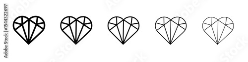 Heart shaped diamond icon black and white vector sign