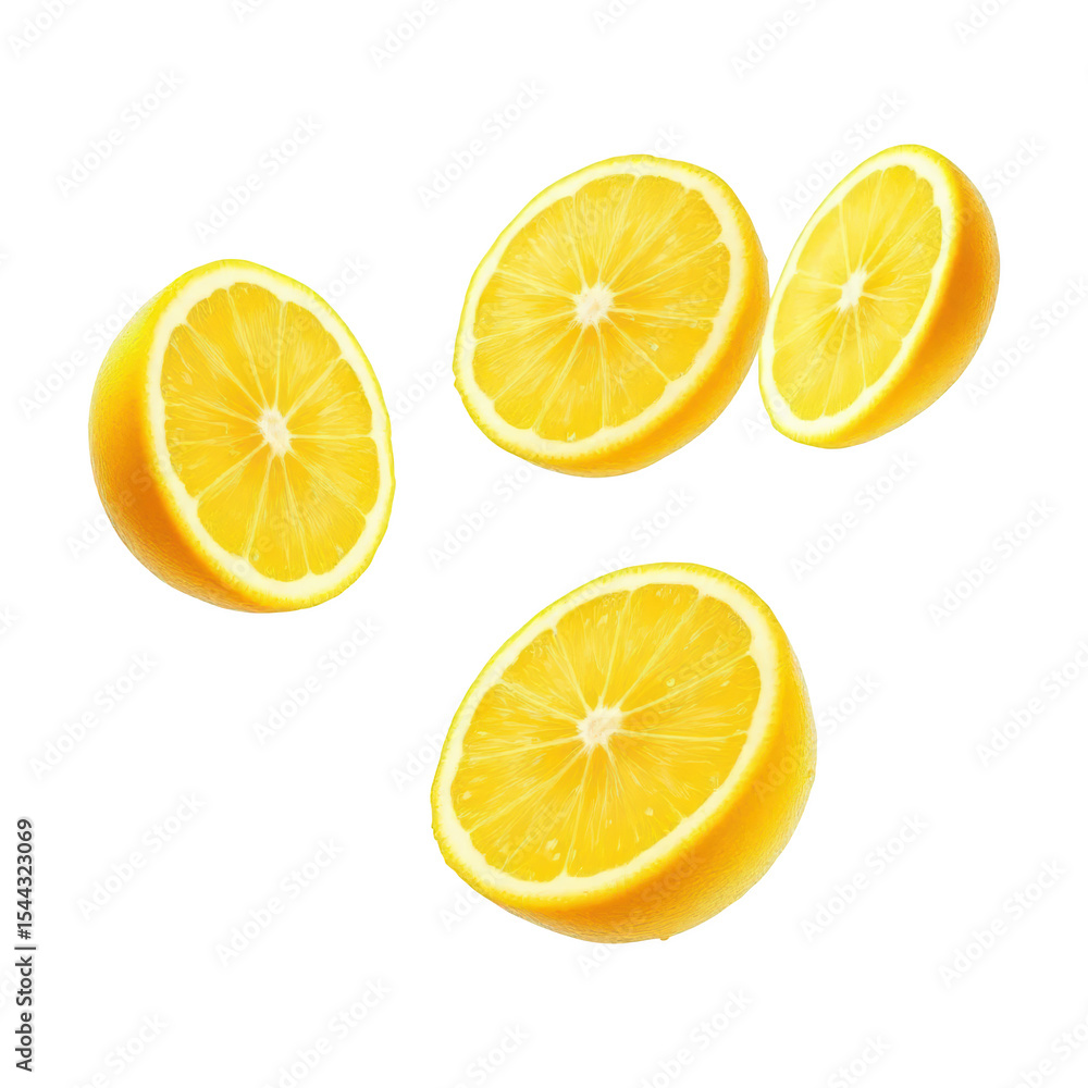 Fototapeta premium Vibrant Yellow Lemon Slices Floating Against a Black Background Create Visual Harmony