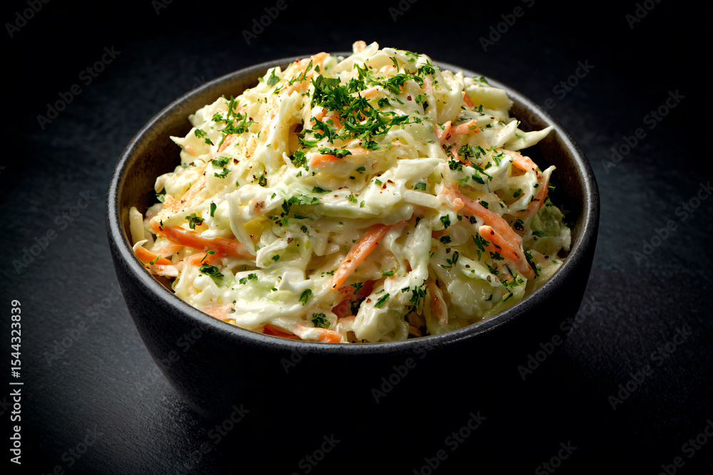 a bowl of coleslaw with carrots and parsley a bowl of coleslaw with carrots and parsley