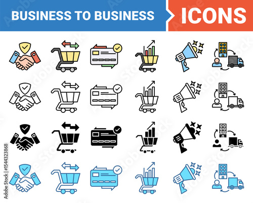 Business to business banner icon set with multiple style collection.