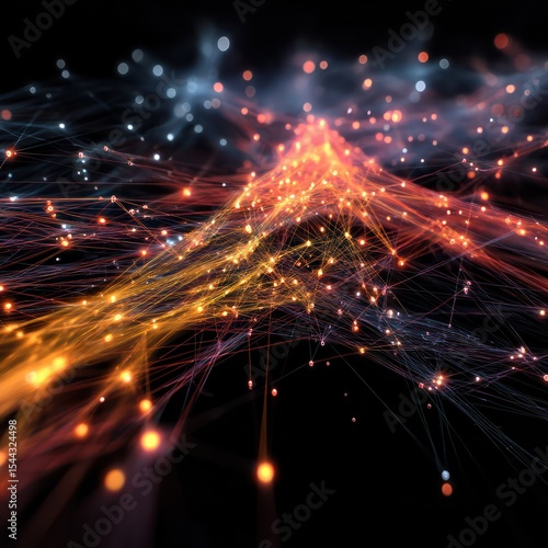 Advanced tech used to display interconnected digital networks and data streams in dynamic visuals.