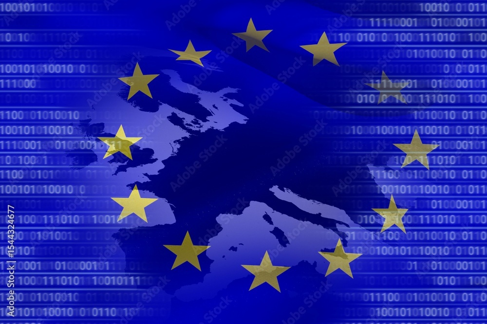 Fototapeta premium European union flag with binary codes