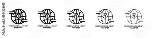 International money transfer icon black and white vector sign