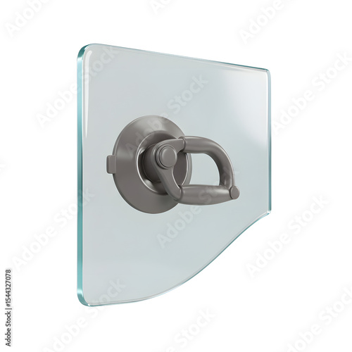 A clear glass panel features a gray suction cup handle, providing a sturdy grip for lifting and positioning the glass.