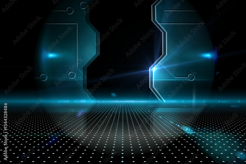 Obraz premium Doorway on technological black background