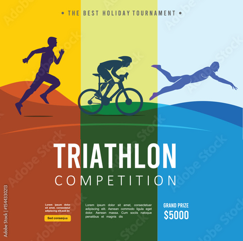 Colorful vector editable triathlon poster for any graphic background	