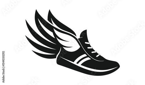 Fast running shoe with wings design icon