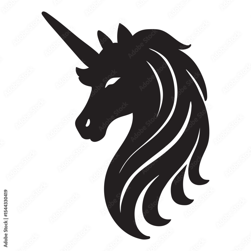 Fototapeta premium Silhouette black Unicorn Horse head