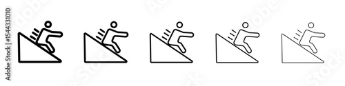 Man slide on slope icon black and white vector sign