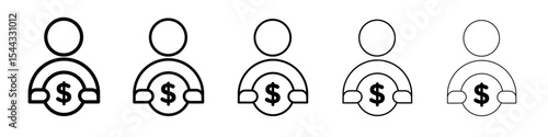 Man take money credit icon black and white vector sign